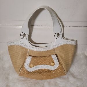 Cole Haan White and Straw Shoulder Bag